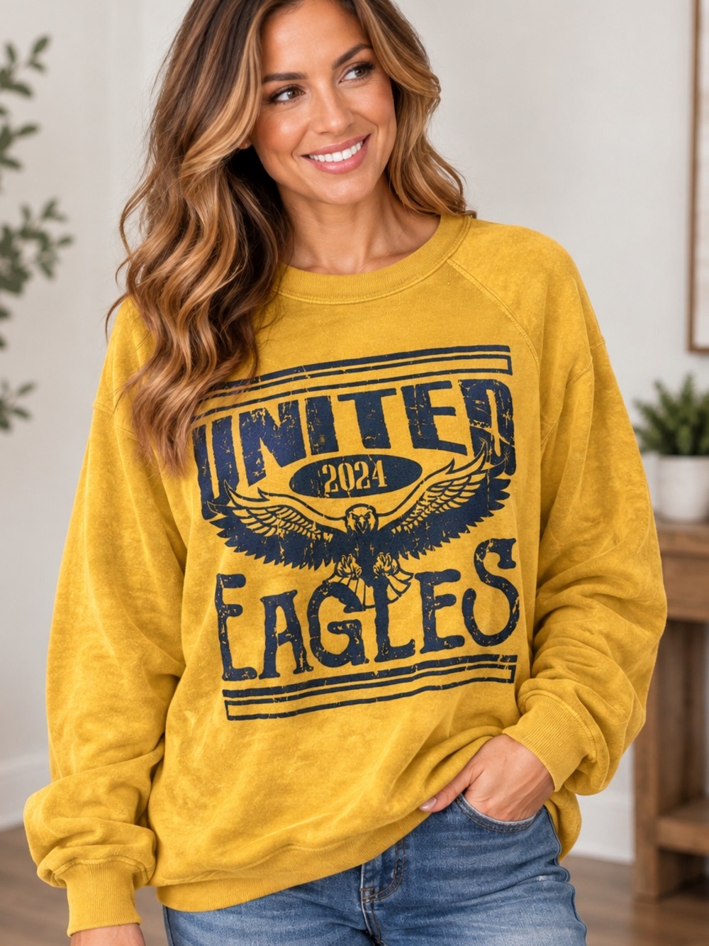 Bella Canvas Mustard Yellow 'United Eagles' Graphic Sweatshirt